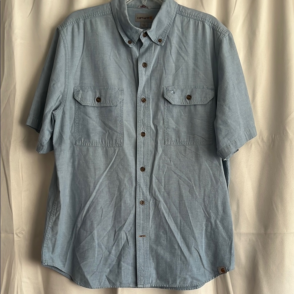 Carhartt Men’s‎ Chambray Blue Short Sleeve Button Down Shirt Relaxed Size Large